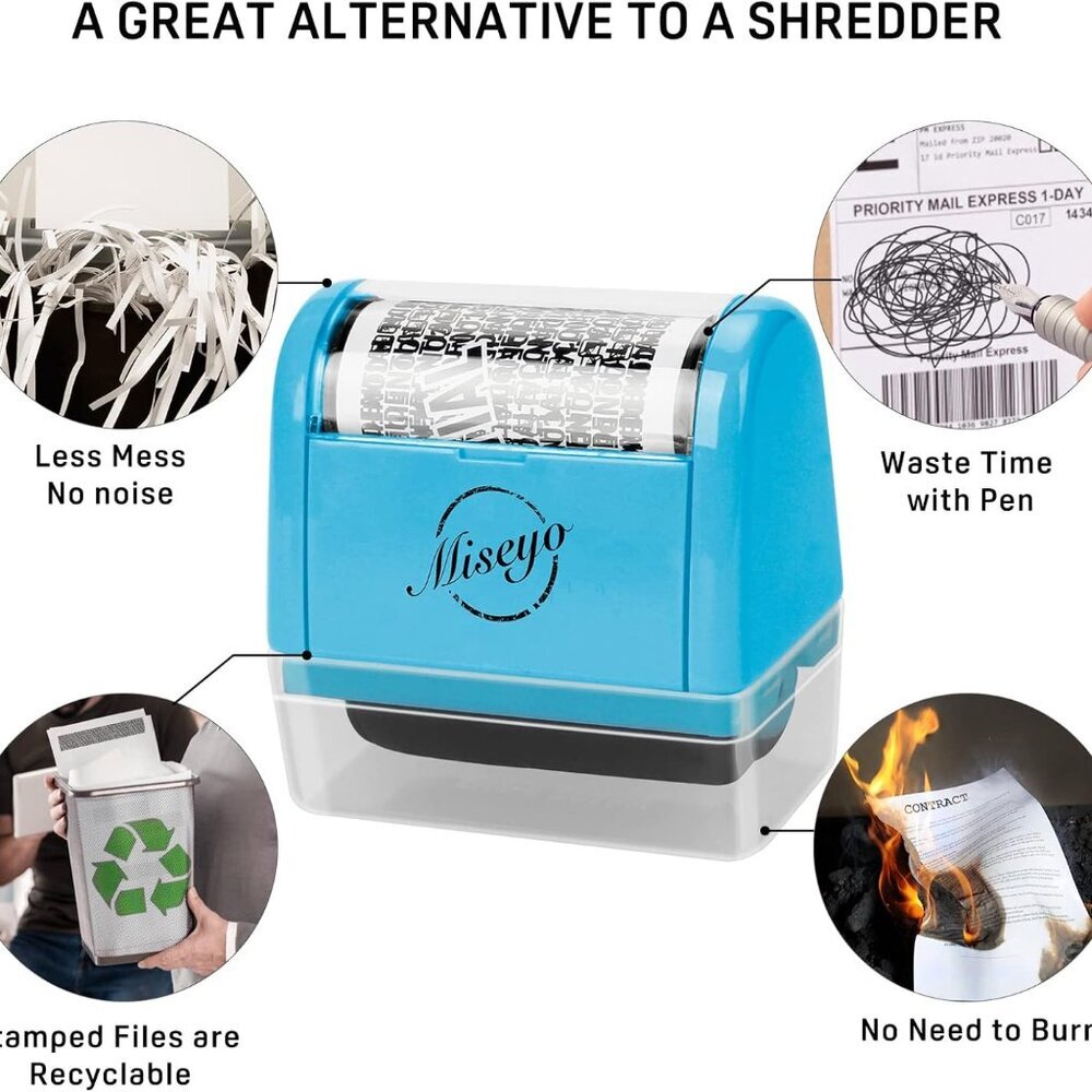 Identity Theft Protection Roller Stamp Set - Blue 6 Refill Ink Incleded - Picture 6 of 7